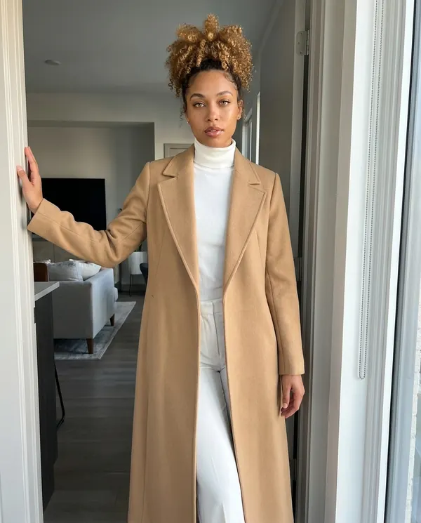Satin Eve styling: Extra-Long Wool-Look Coat with Back Vent