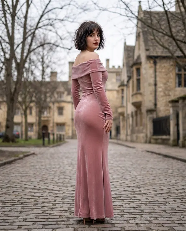 Satin Eve styling: Velvet Off-Shoulder Long-Sleeve Mermaid Maxi