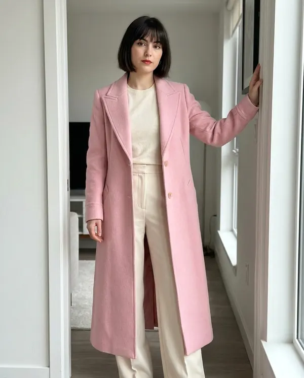 Satin Eve styling: Long Wool-Look Suit-Collar Coat