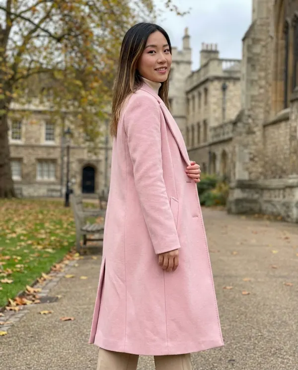 Satin Eve styling: Long Wool-Look Suit-Collar Coat