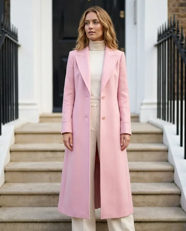 Satin Eve styling: Long Wool-Look Suit-Collar Coat
