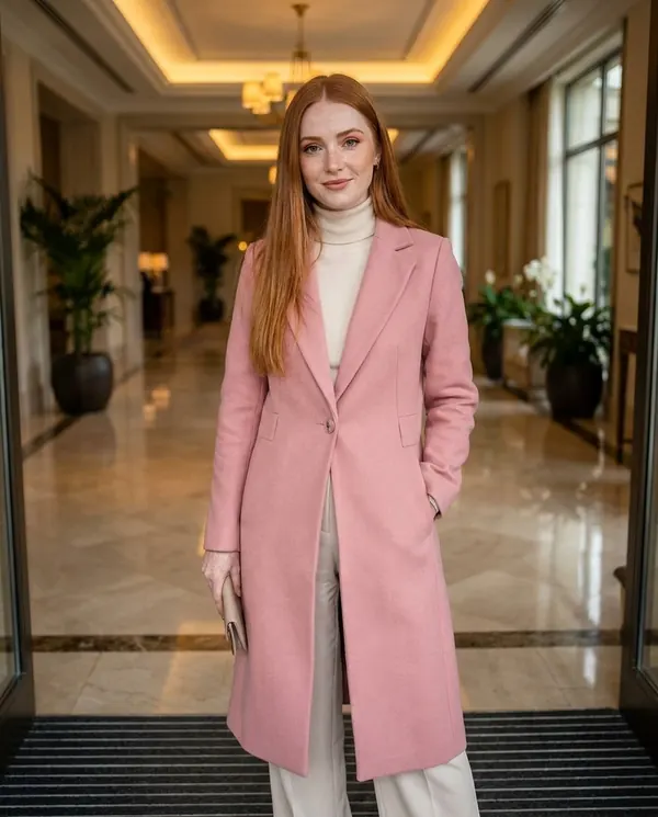 Satin Eve styling: Long Wool-Look Suit-Collar Coat
