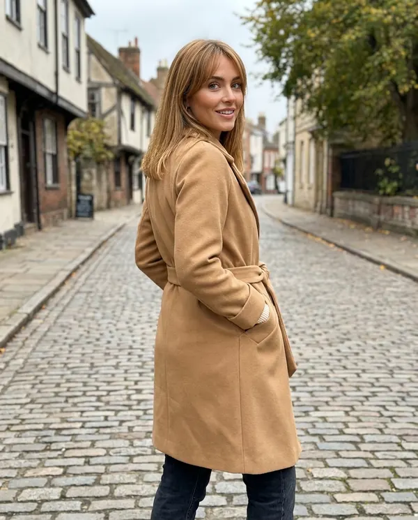 Satin Eve styling: Belted Wool-Look Wrap Coat