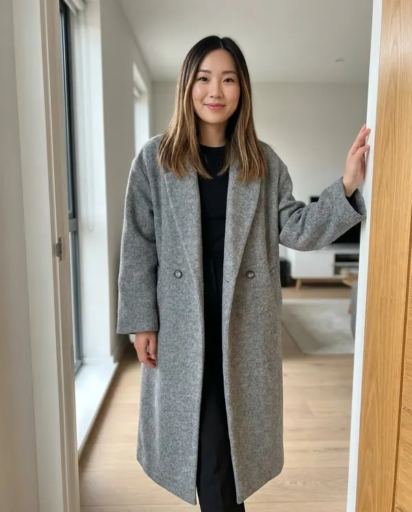 Satin Eve styling: Oversized Grey Wool-Look Coat