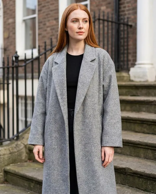 Satin Eve styling: Oversized Grey Wool-Look Coat