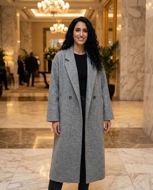 Satin Eve styling: Oversized Grey Wool-Look Coat