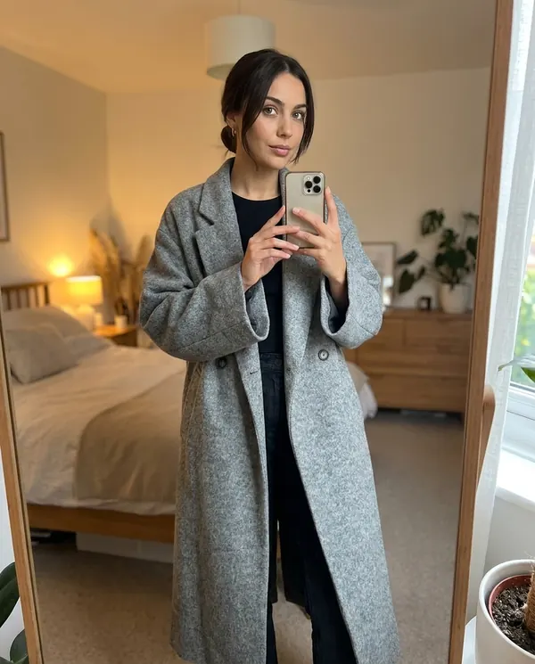 Satin Eve styling: Oversized Grey Wool-Look Coat