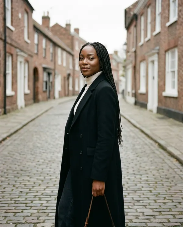 Satin Eve styling: Long Double-Breasted Wool-Look Coat