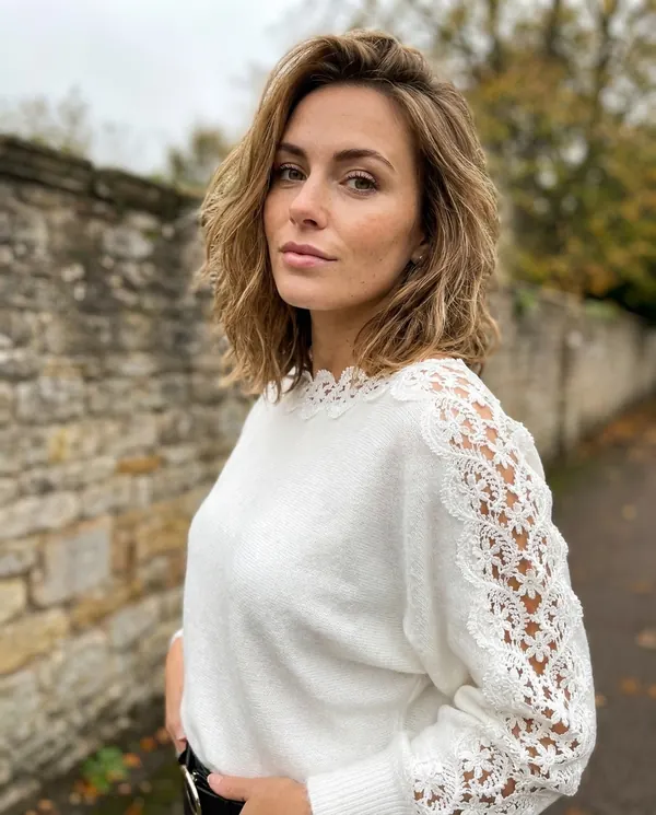 Satin Eve styling: Lace Sleeve Boat Neck Knit Jumper
