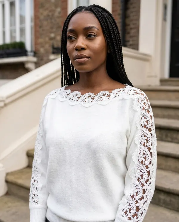Satin Eve styling: Lace Sleeve Boat Neck Knit Jumper