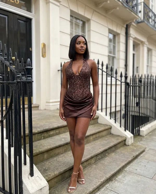Satin Eve styling: Sequin Corset Halter Mini Dress