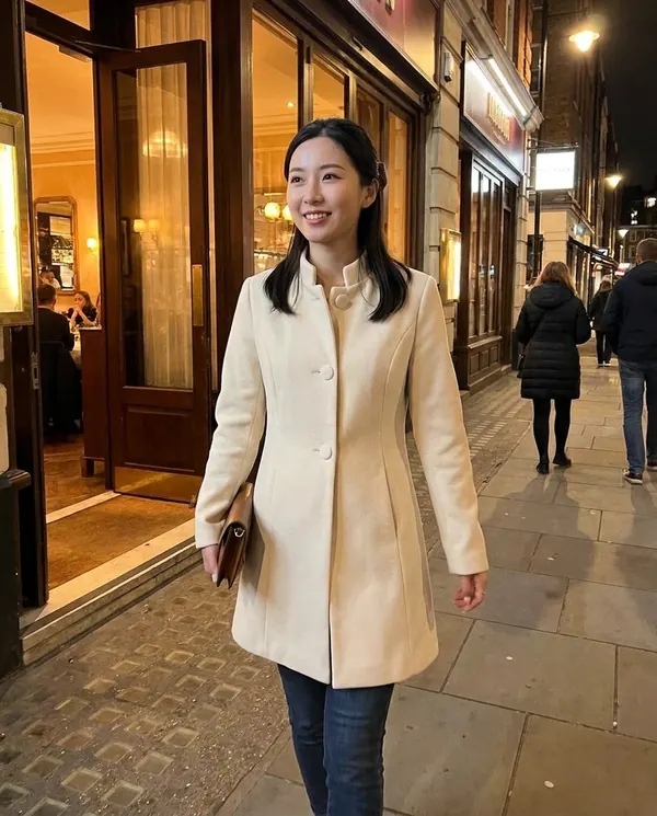 Satin Eve styling: Wool-Look Funnel Neck Coat