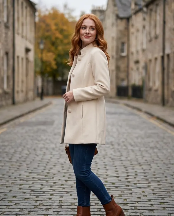Satin Eve styling: Wool-Look Funnel Neck Coat