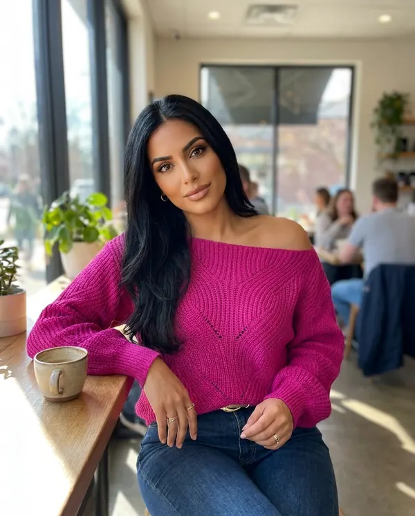 Satin Eve styling: Off-Shoulder Lantern Sleeve Knit Jumper