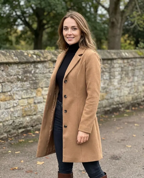 Satin Eve styling: Fitted Single-Breasted Wool-Look Coat