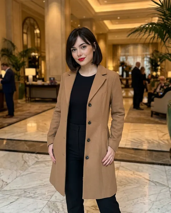 Satin Eve styling: Fitted Single-Breasted Wool-Look Coat
