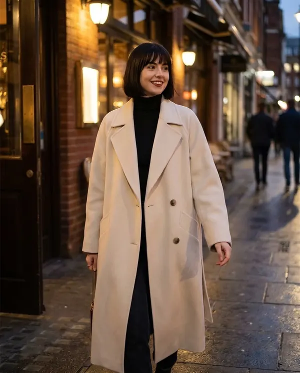 Satin Eve styling: Oversized Cream Wool-Look Coat