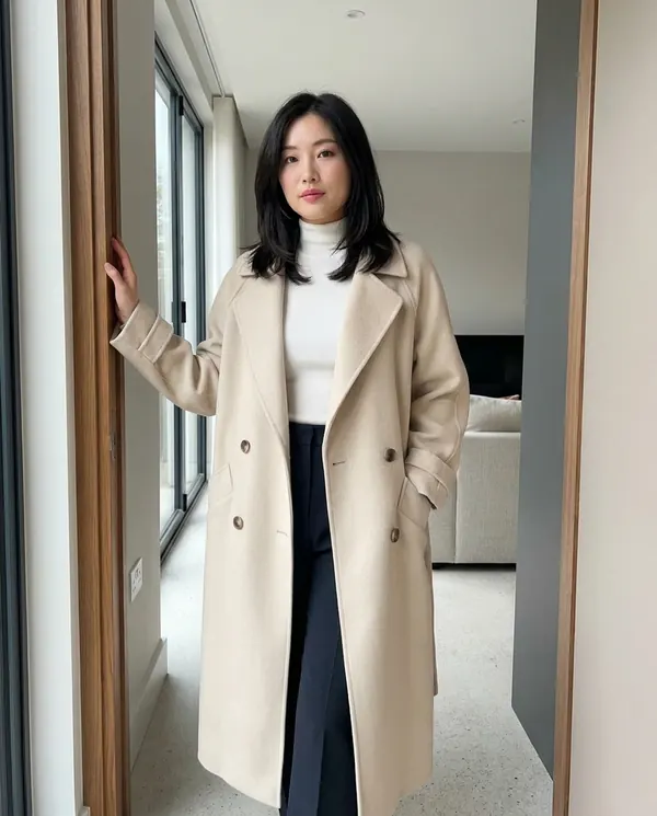 Satin Eve styling: Oversized Cream Wool-Look Coat