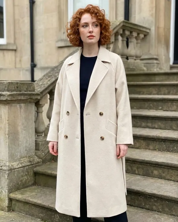 Satin Eve styling: Oversized Cream Wool-Look Coat