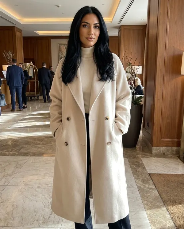 Satin Eve styling: Oversized Cream Wool-Look Coat