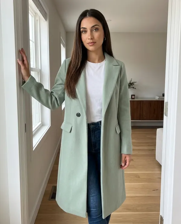 Satin Eve styling: Sage Green Wool-Look Coat