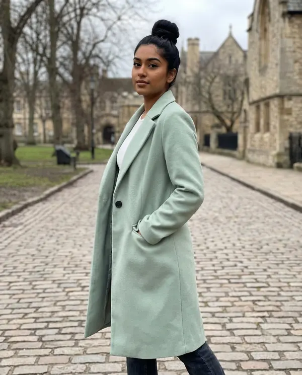 Satin Eve styling: Sage Green Wool-Look Coat