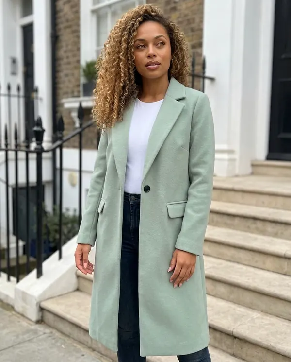 Satin Eve styling: Sage Green Wool-Look Coat