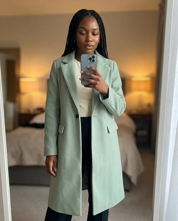Satin Eve styling: Sage Green Wool-Look Coat