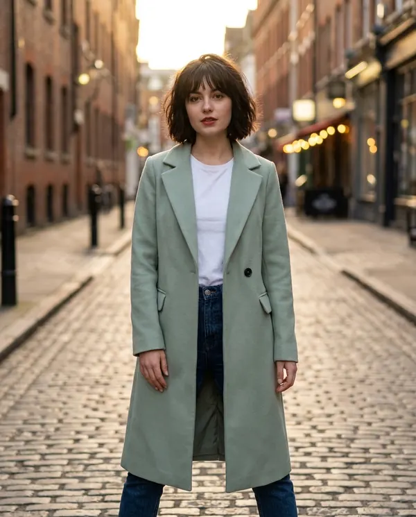 Satin Eve styling: Sage Green Wool-Look Coat
