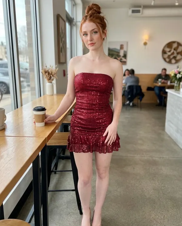 Satin Eve styling: Strapless Sequin Ruffle-Hem Mini Dress