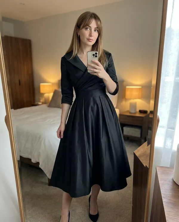 Satin Eve styling: Wrap-Front Full-Skirt Midi Dress