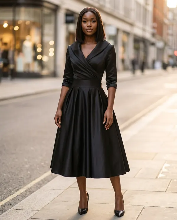 Satin Eve styling: Wrap-Front Full-Skirt Midi Dress