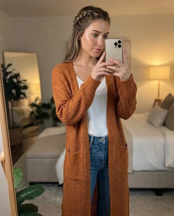 Satin Eve styling: Long Open-Front Cardigan with Side Slits