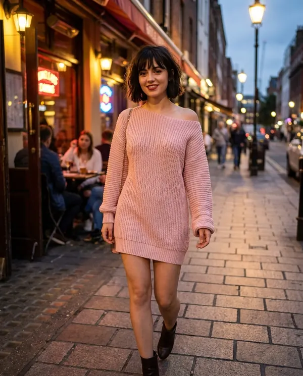 Satin Eve styling: Off-Shoulder Chunky Knit Mini Dress