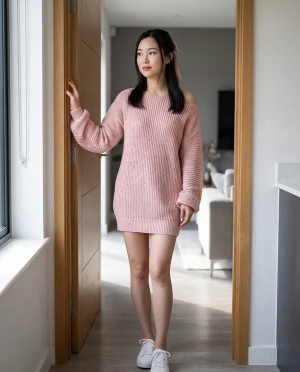Satin Eve styling: Off-Shoulder Chunky Knit Mini Dress