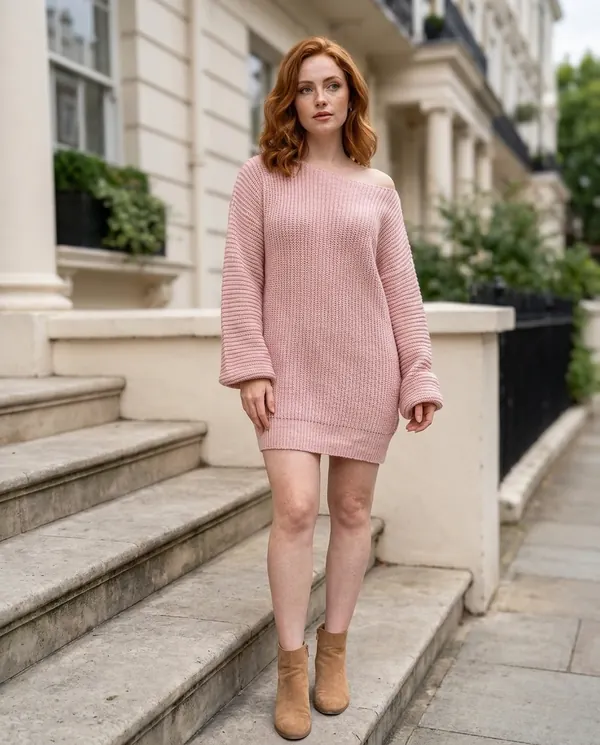 Satin Eve styling: Off-Shoulder Chunky Knit Mini Dress