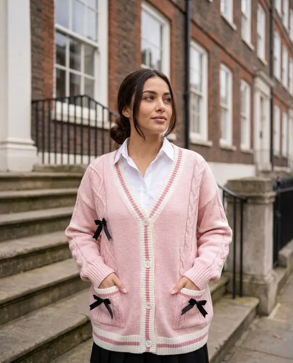 Satin Eve styling: Bow Detail Cable Knit Cardigan