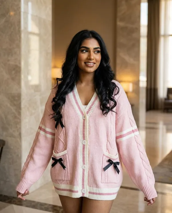 Satin Eve styling: Bow Detail Cable Knit Cardigan