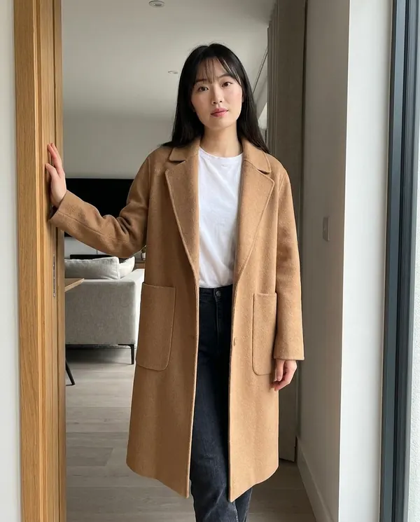 Satin Eve styling: Open-Front Relaxed Wool-Look Coat