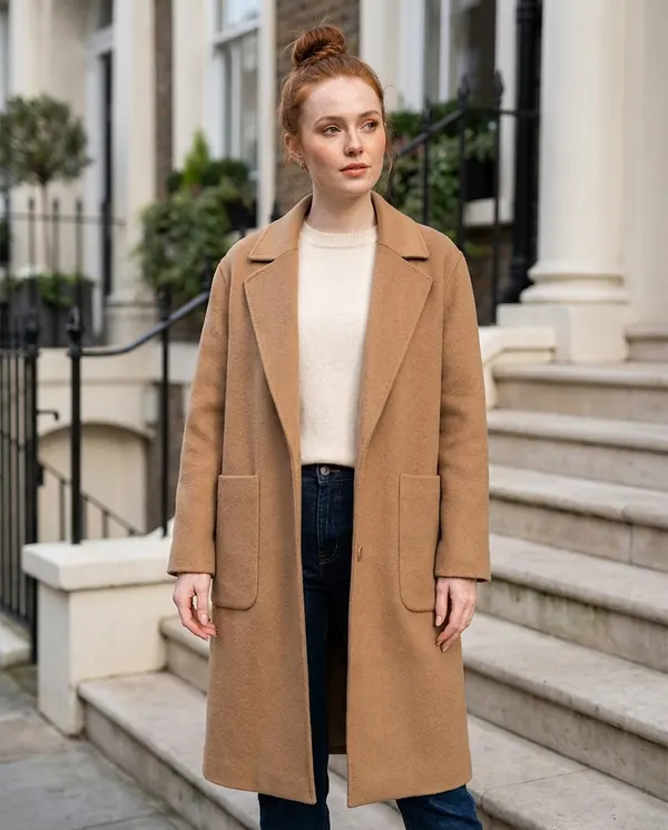 Satin Eve styling: Open-Front Relaxed Wool-Look Coat