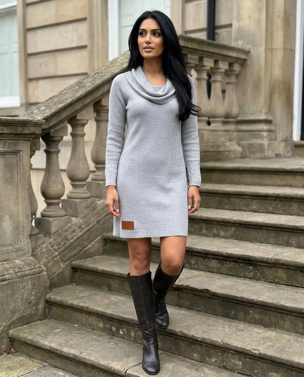 Satin Eve styling: Cowl-Neck Rib Knit Mini Dress