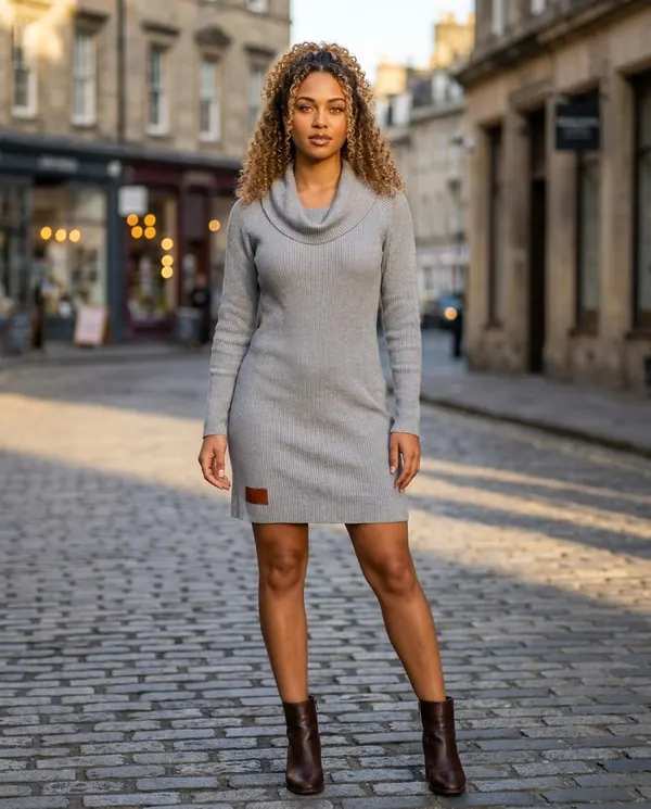 Satin Eve styling: Cowl-Neck Rib Knit Mini Dress