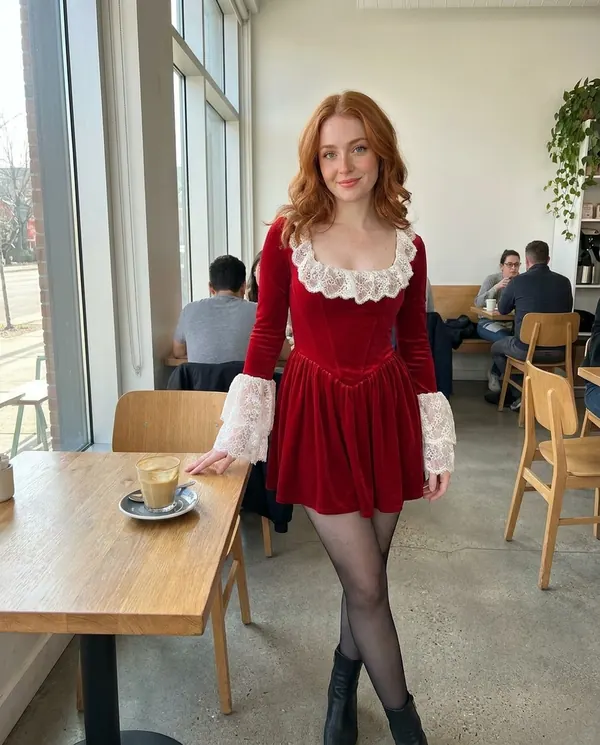 Satin Eve styling: Velvet Corset Lace-Trim Mini Dress