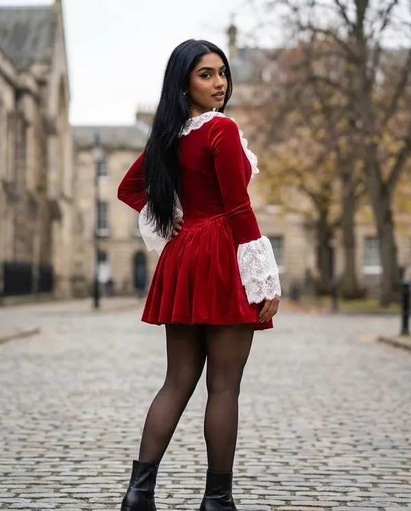 Satin Eve styling: Velvet Corset Lace-Trim Mini Dress