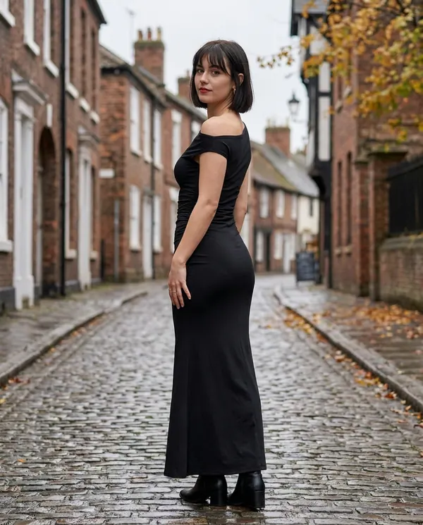 Satin Eve styling: Asymmetric Ruched Jersey Maxi Dress