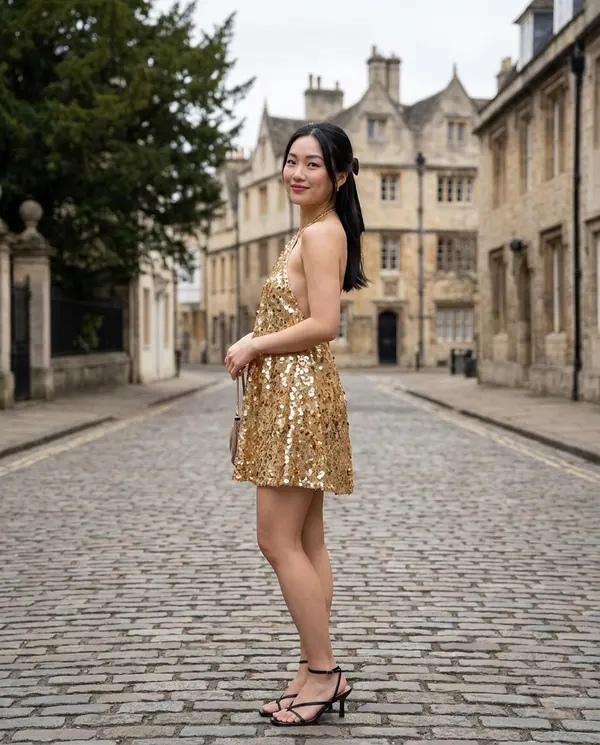 Satin Eve styling: Sequin Halter Swing Mini Dress