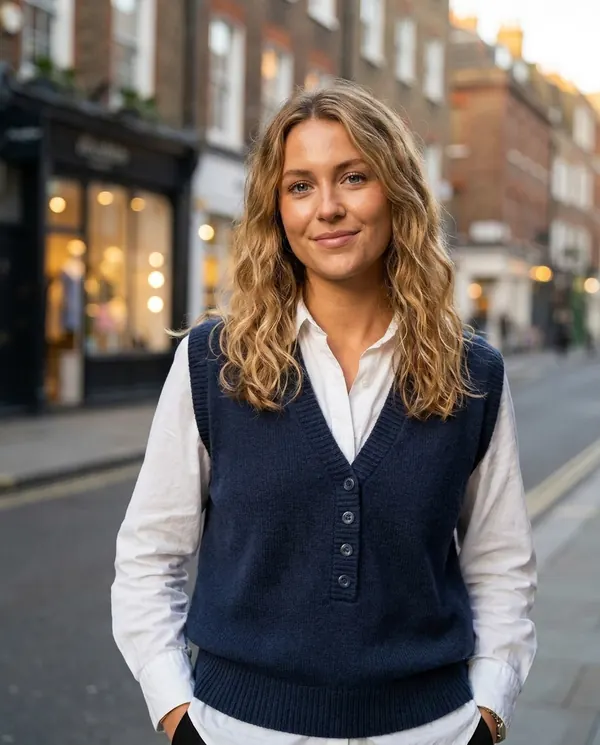 Satin Eve styling: Navy V-Neck Knit Vest