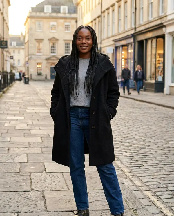 Satin Eve styling: Soft Hooded Wool-Look Coat