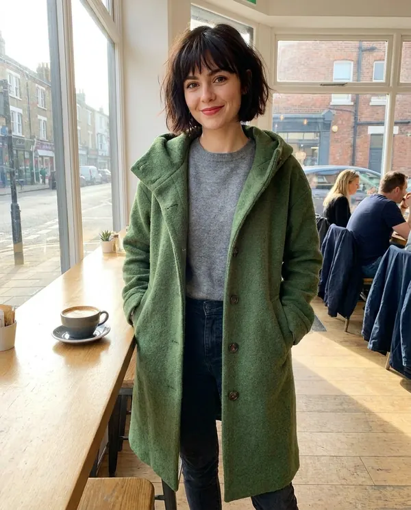 Satin Eve styling: Soft Hooded Wool-Look Coat