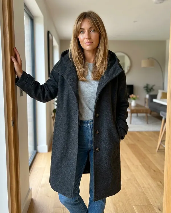 Satin Eve styling: Soft Hooded Wool-Look Coat